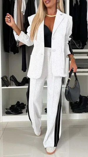 2 Piece Outfits Double Breasted Blazer and Wide Leg Work Pants Casual Blazer Sets Dressy Suits with Pockets,Plus Size