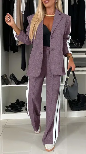 2 Piece Outfits Double Breasted Blazer and Wide Leg Work Pants Casual Blazer Sets Dressy Suits with Pockets,Plus Size