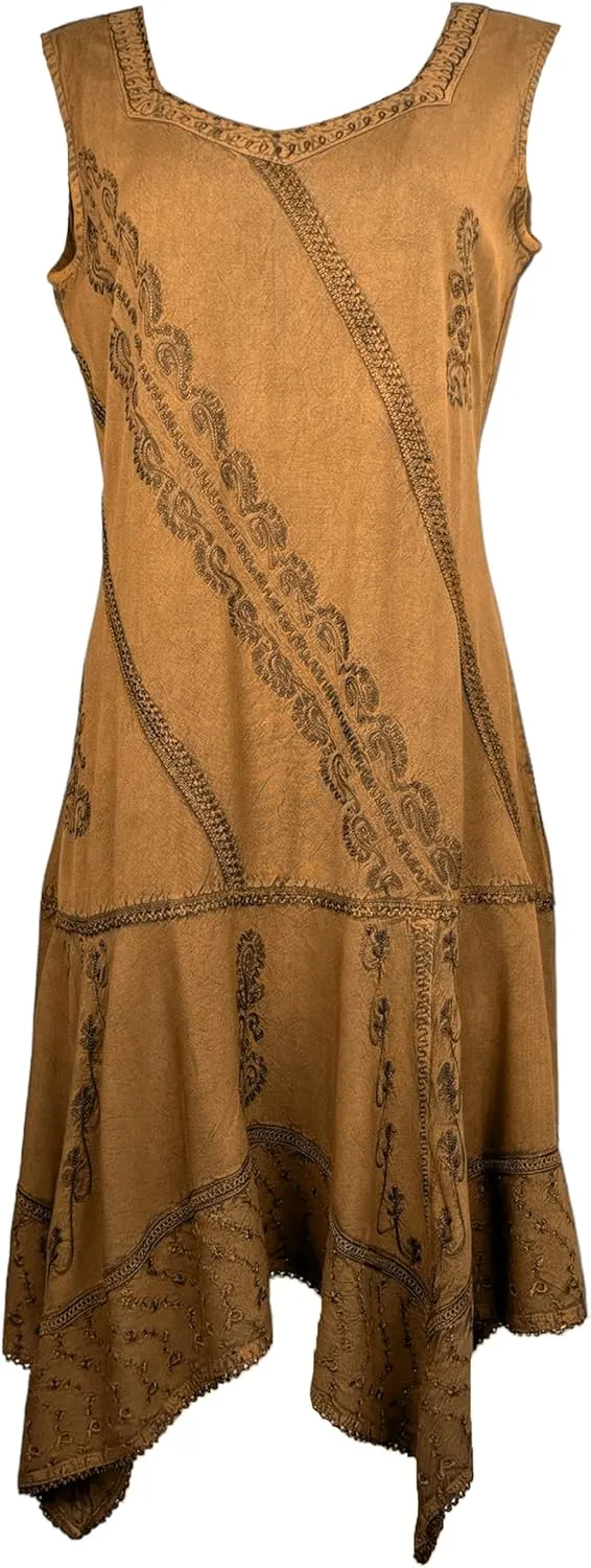 Agan Traders 2025 Spring Asymmetrical Hem Sleeveless Formal Dress - Boho Peasant Embroidered Long Maxi Dresses for Women