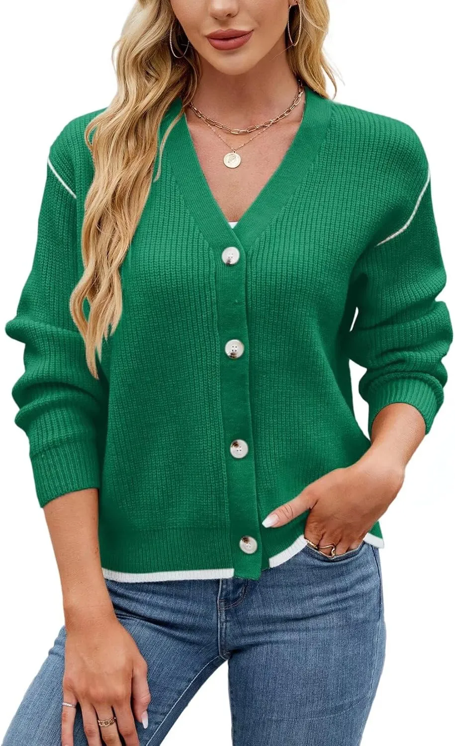 Allimy Womens Slouchy Contrast Tipping Imitation Cashmere Short Cardigan Sweaters for Women Fall Fashion 2025 Trendy Coats