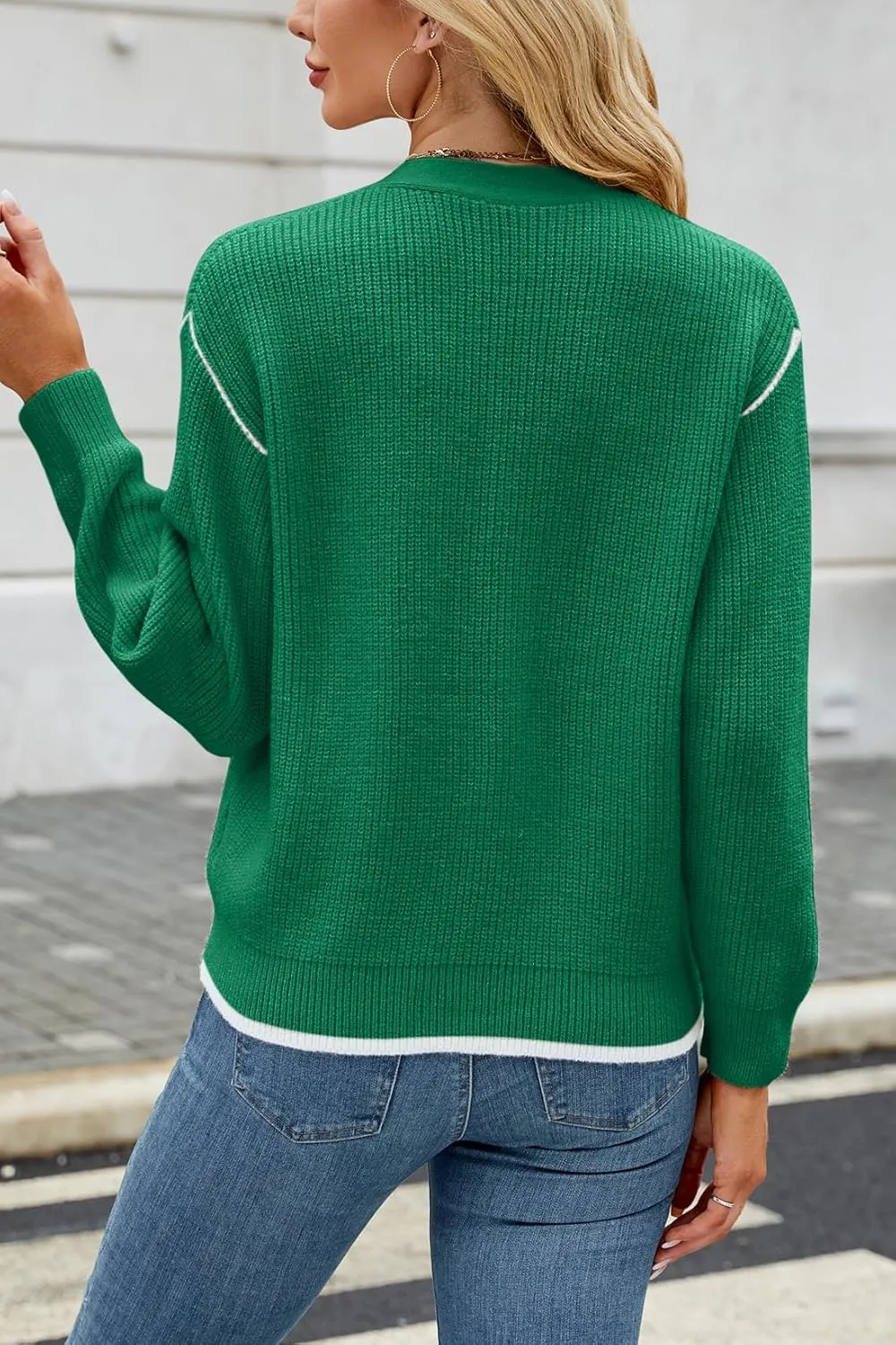 Allimy Womens Slouchy Contrast Tipping Imitation Cashmere Short Cardigan Sweaters for Women Fall Fashion 2025 Trendy Coats