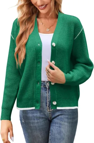 Allimy Womens Slouchy Contrast Tipping Imitation Cashmere Short Cardigan Sweaters for Women Fall Fashion 2025 Trendy Coats