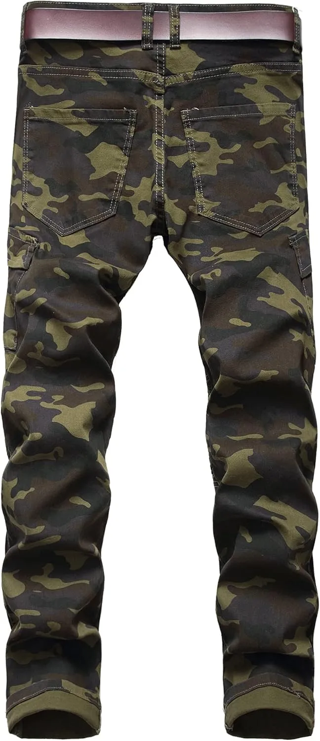 Baylvn Men's Designer Straight Slim Fit Patchwork Jeans Comfort Skinny Biker Denim Pants