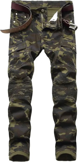 Baylvn Men's Designer Straight Slim Fit Patchwork Jeans Comfort Skinny Biker Denim Pants