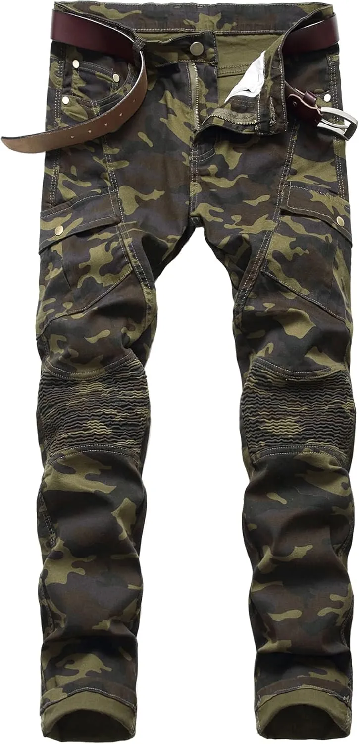 Baylvn Men's Designer Straight Slim Fit Patchwork Jeans Comfort Skinny Biker Denim Pants