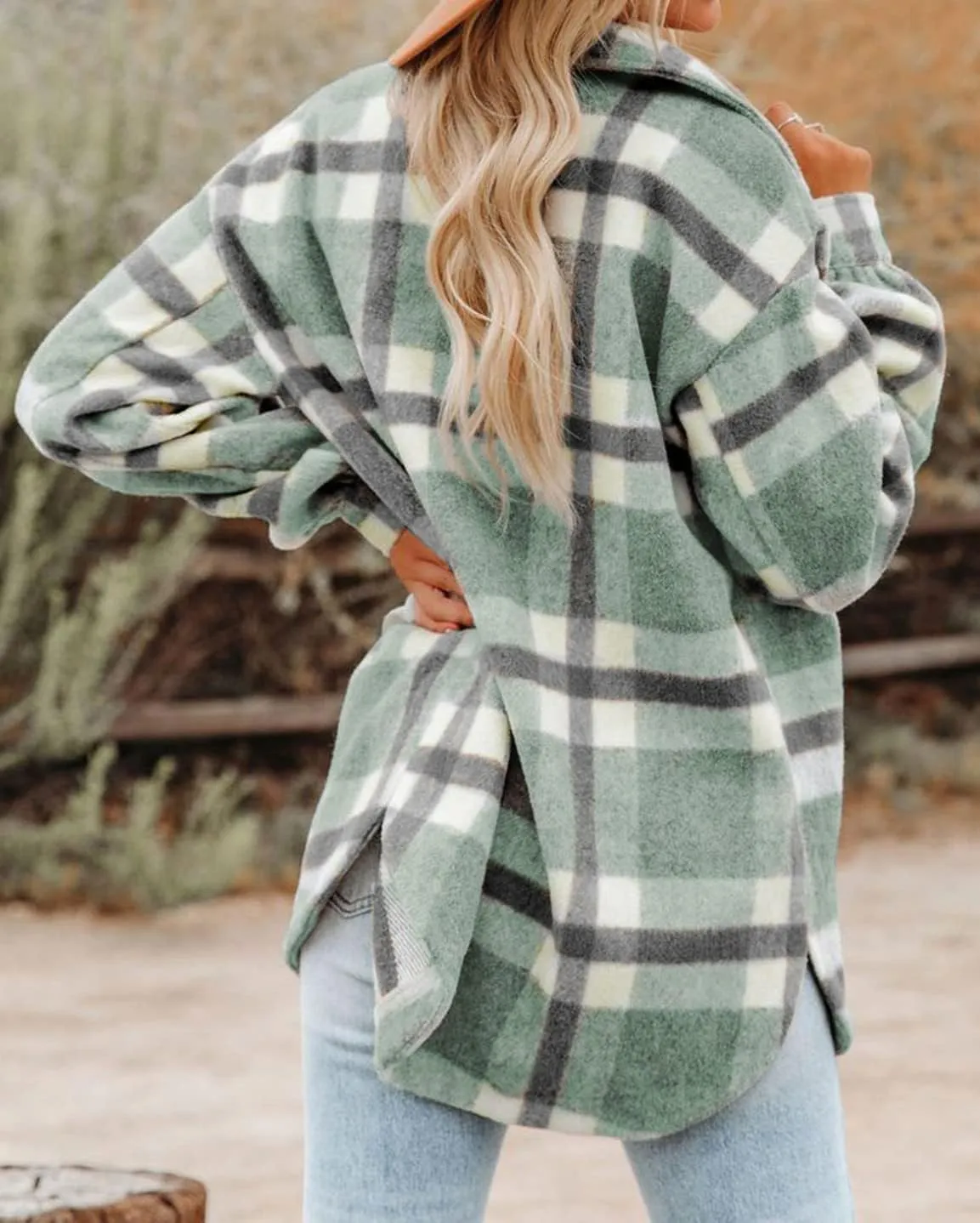 BTFBM Women's Long Sleeve Button Down Jackets Plaid Flannel Shirts Tops Casual Lapel V Neck Oversized Shackets Blouses Top