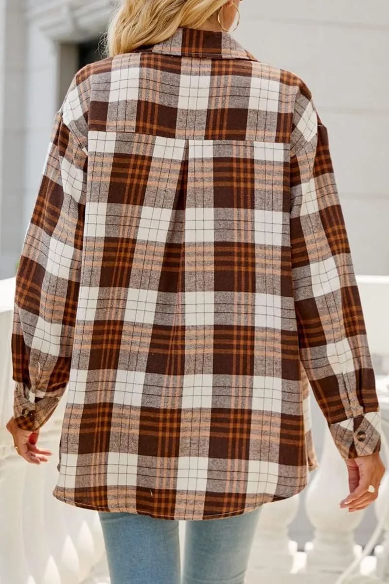CHYRII Womens Button Down Flannel Shirts Long Sleeve Plaid Shackets Business Casual Blouse Top