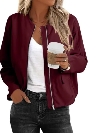 EVALESS Casual Jackets for Women Zip Up Cropped Bomber Jackets Windbreaker Fall Outfits for Women Dressy Causal
