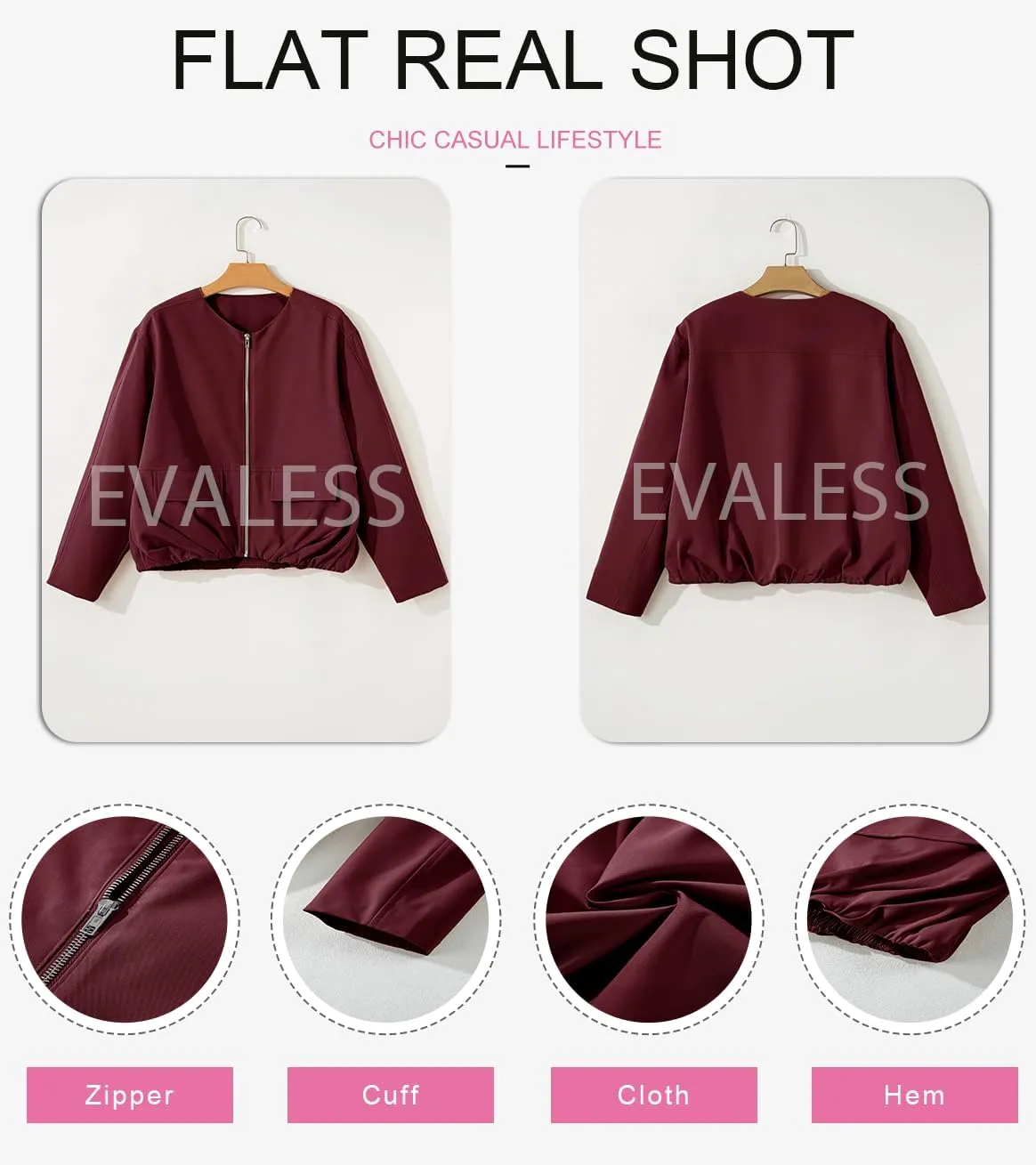 EVALESS Casual Jackets for Women Zip Up Cropped Bomber Jackets Windbreaker Fall Outfits for Women Dressy Causal