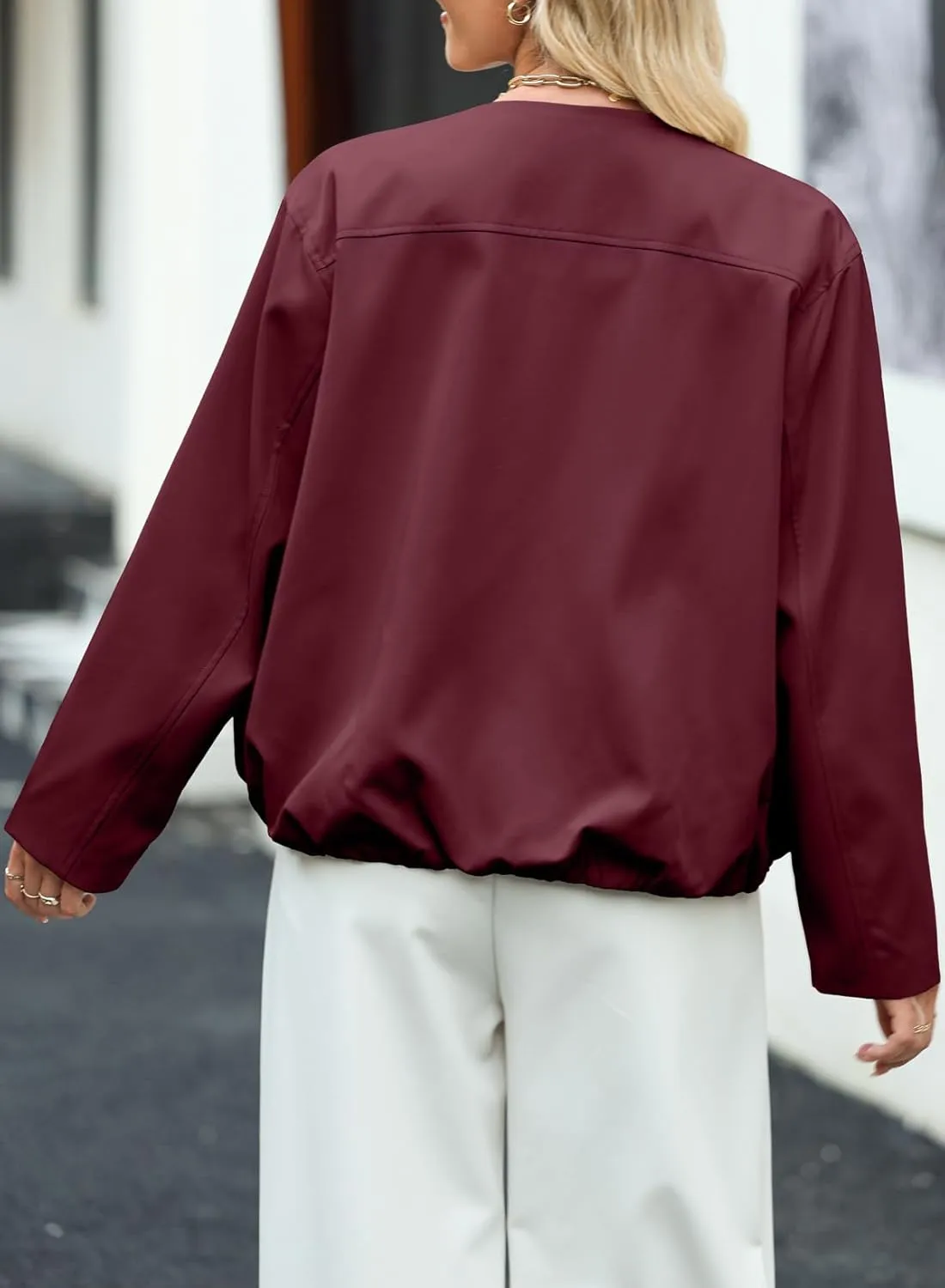 EVALESS Casual Jackets for Women Zip Up Cropped Bomber Jackets Windbreaker Fall Outfits for Women Dressy Causal