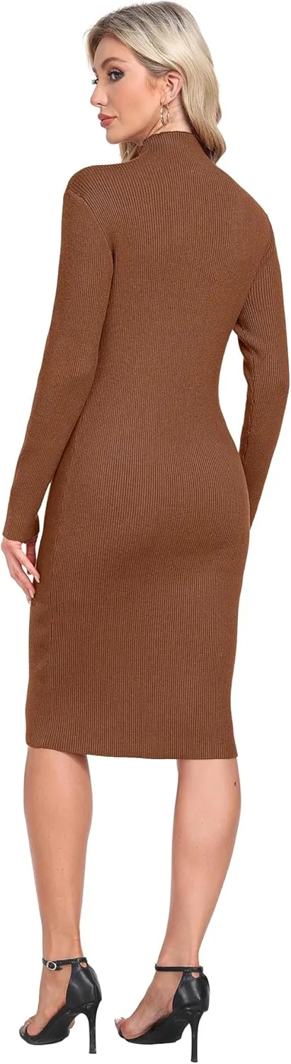 GRECERELLE Womens 2025 Fall & Winter Outfits Sweater Dress Mock Neck Long Sleeve Slim Fit Ribbed Knit Bodycon Midi Dress
