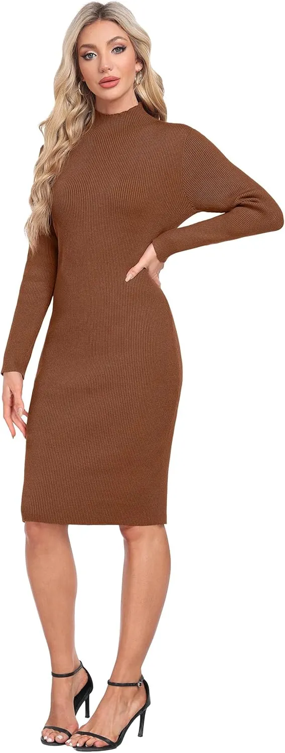 GRECERELLE Womens 2025 Fall & Winter Outfits Sweater Dress Mock Neck Long Sleeve Slim Fit Ribbed Knit Bodycon Midi Dress