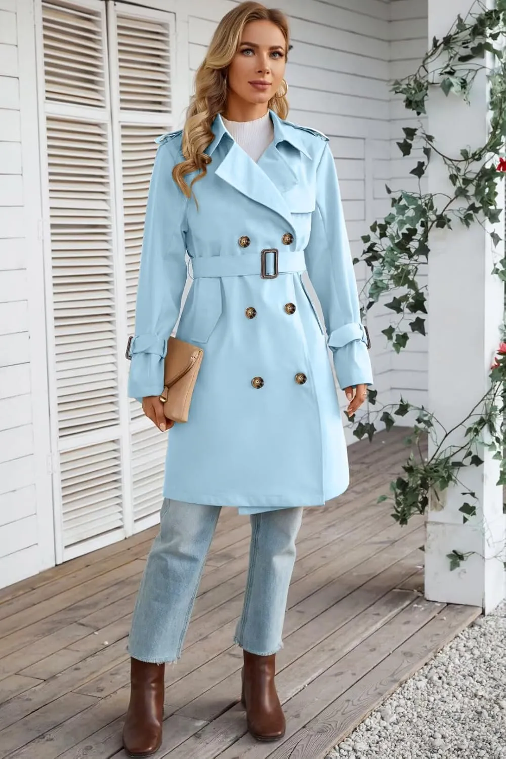 Joe Wenko Women's Waterproof Trench Coat Double Breasted Lapel Rain Coats for Women With Belt