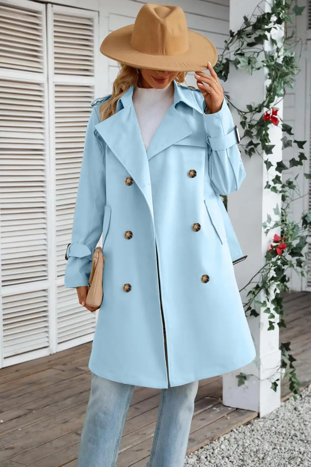 Joe Wenko Women's Waterproof Trench Coat Double Breasted Lapel Rain Coats for Women With Belt