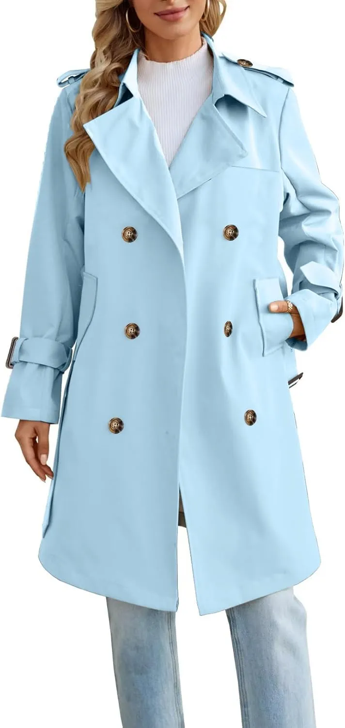 Joe Wenko Women's Waterproof Trench Coat Double Breasted Lapel Rain Coats for Women With Belt