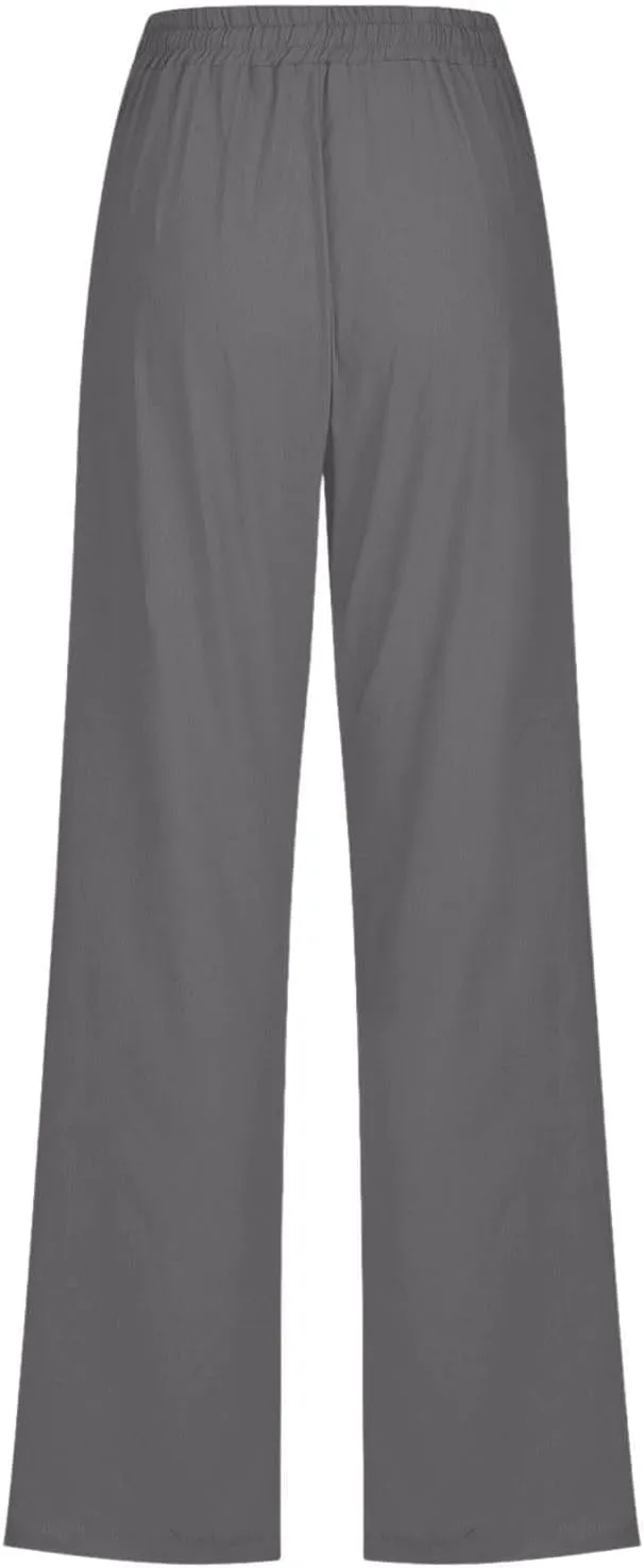 Linen Pants Women Summer,Cotton Linen Straight Leg Petite Casual Pants with Pockets Comfy Lounge Pant 2025