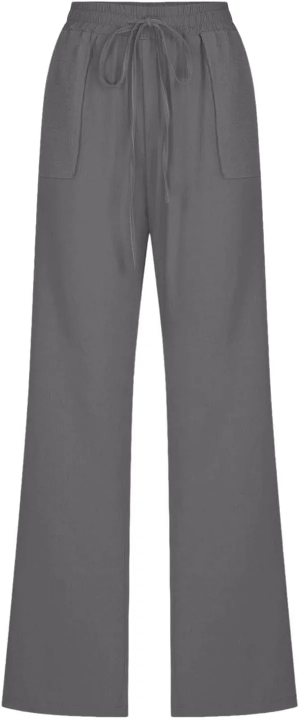 Linen Pants Women Summer,Cotton Linen Straight Leg Petite Casual Pants with Pockets Comfy Lounge Pant 2025