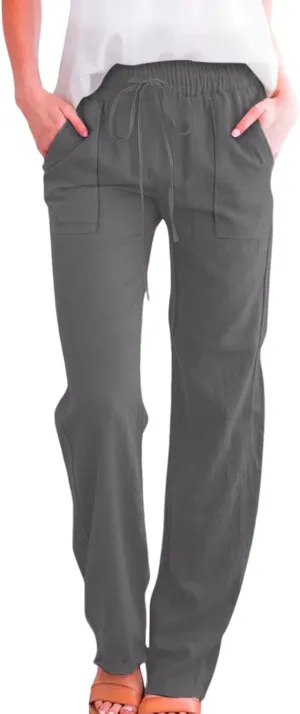 Linen Pants Women Summer,Cotton Linen Straight Leg Petite Casual Pants with Pockets Comfy Lounge Pant 2025