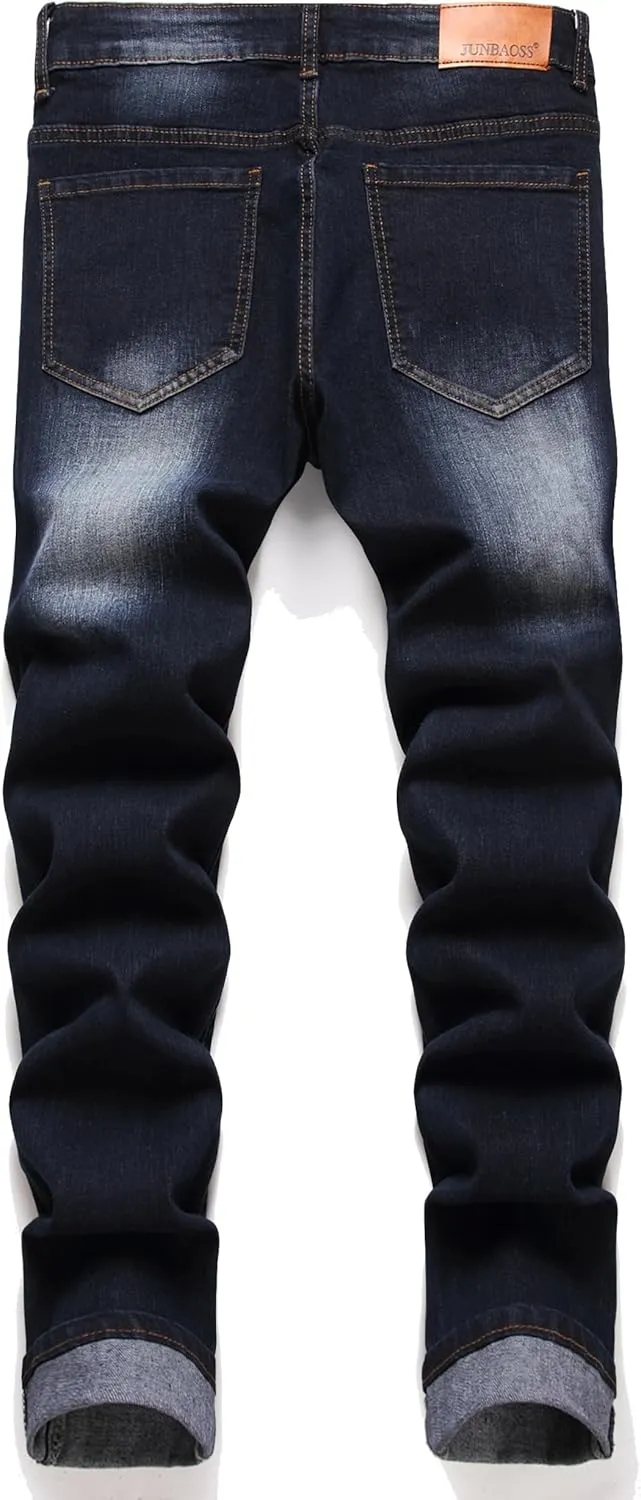 Men's Slim Fit Stretch Jeans Ripped Skinny Jeans for Men, Fashion Straight Leg Comfort Flex Waist Cargo Denim Pants