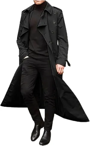 QWENTMTNTY Mens Trench Coat Winter Slim Fit Double Breasted Windbreaker Windproof Casual Belted Pea Coats Jackets Overcoat