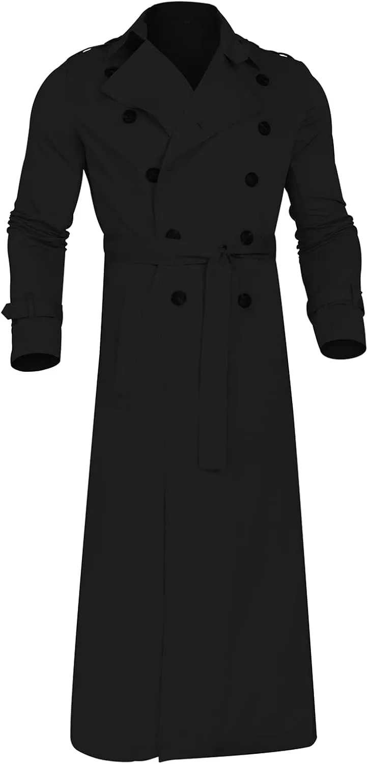 QWENTMTNTY Mens Trench Coat Winter Slim Fit Double Breasted Windbreaker Windproof Casual Belted Pea Coats Jackets Overcoat