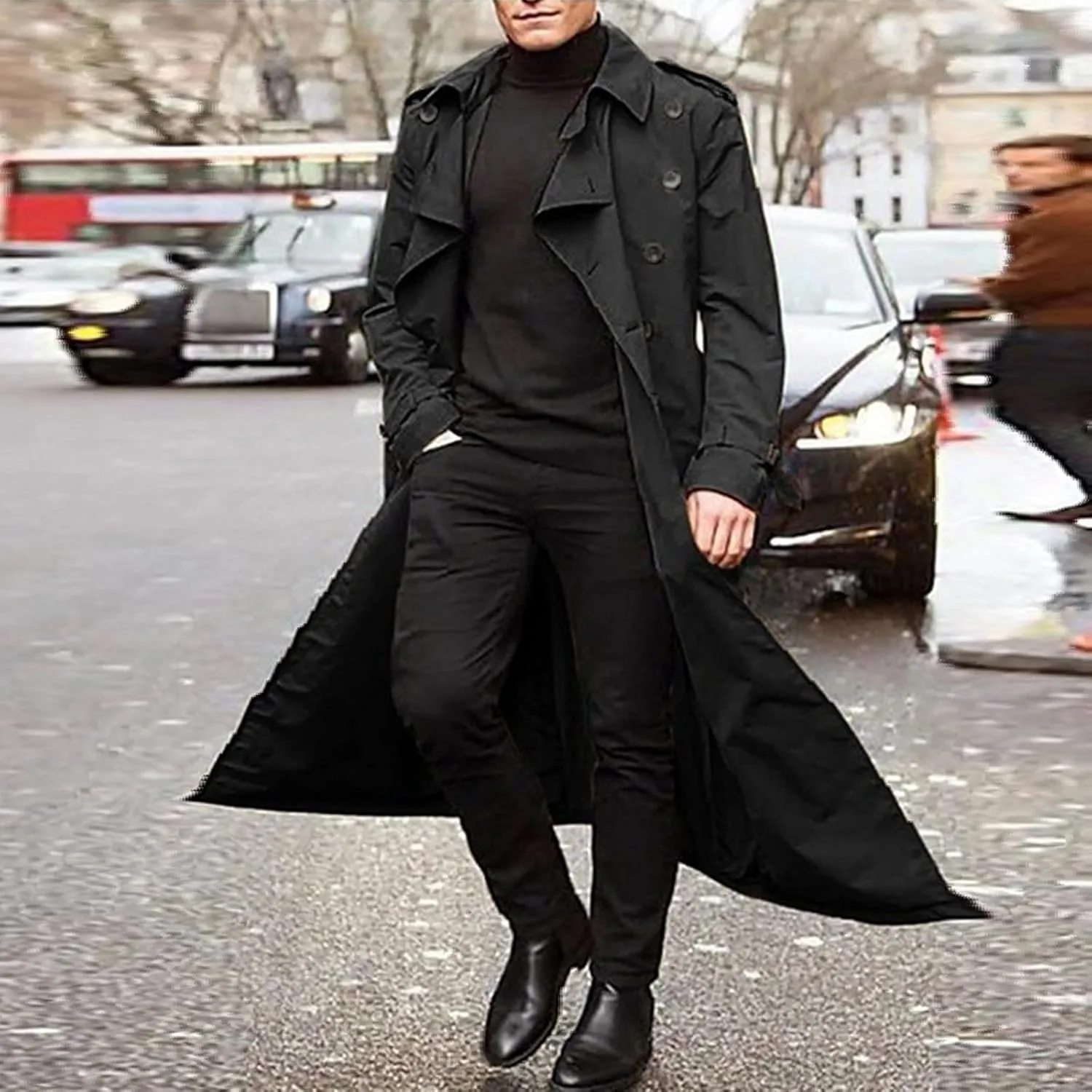 QWENTMTNTY Mens Trench Coat Winter Slim Fit Double Breasted Windbreaker Windproof Casual Belted Pea Coats Jackets Overcoat