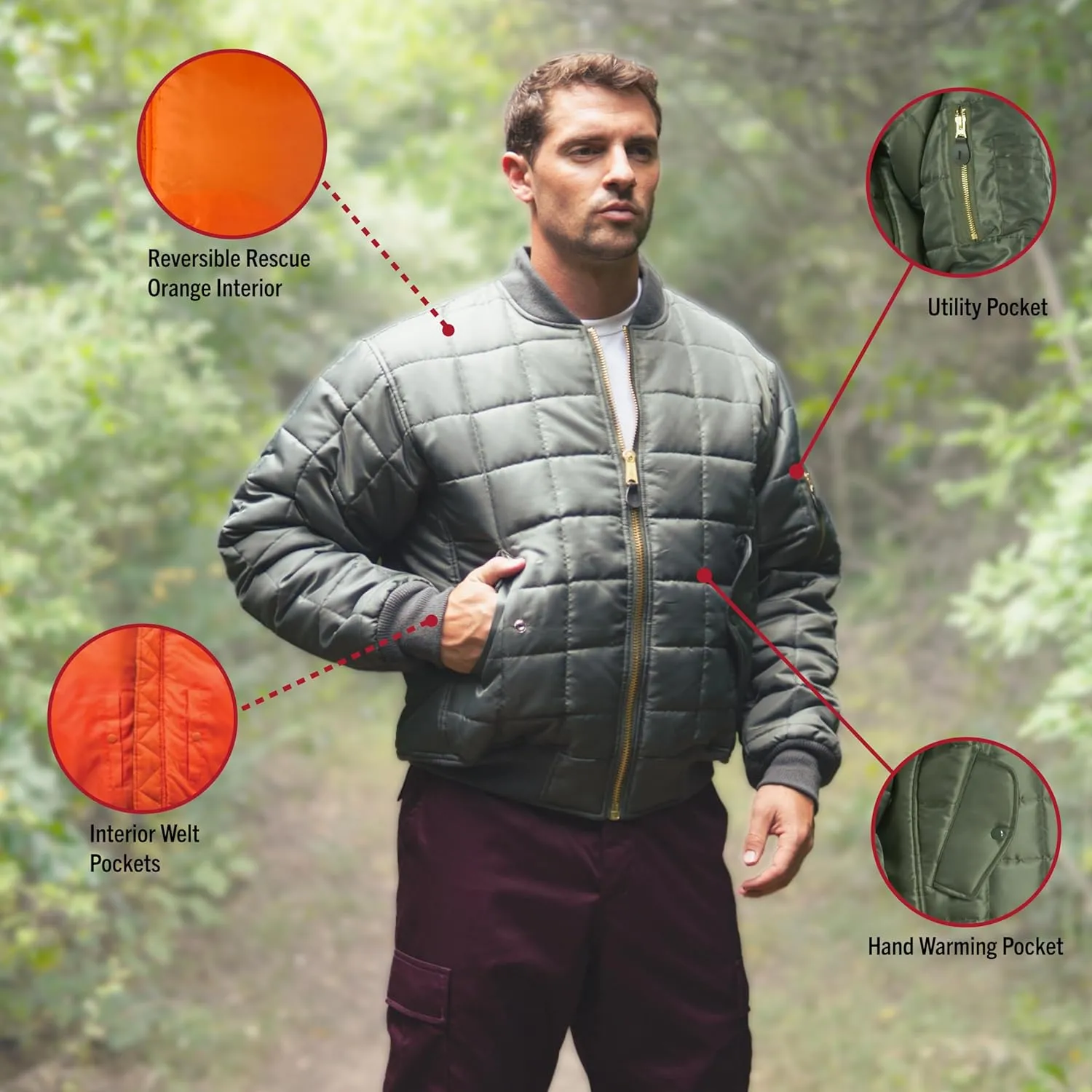 Rothco Quilted MA-1 Flight Bomber Jacket  Puffer Style Cold Weather Field Coat