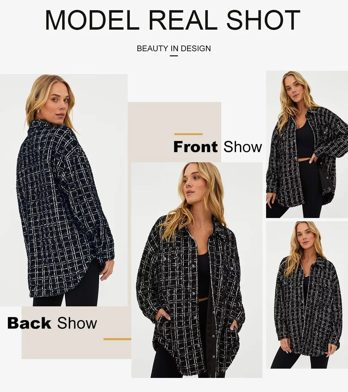 SHEWIN Women 2024 Long Sleeve Button Down Shackets Fashion Plaid Pocket Shirts Jacket