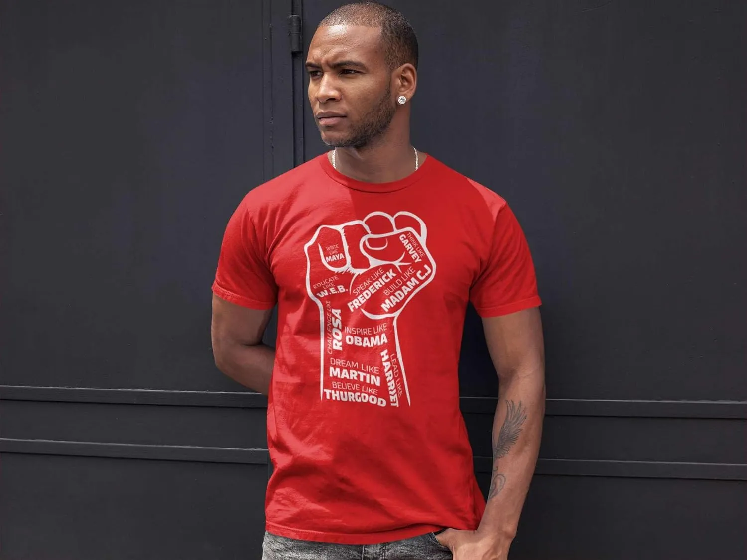 Shop4Ever Inspiring Black Leaders Fist T-Shirt - Women's Red Medium