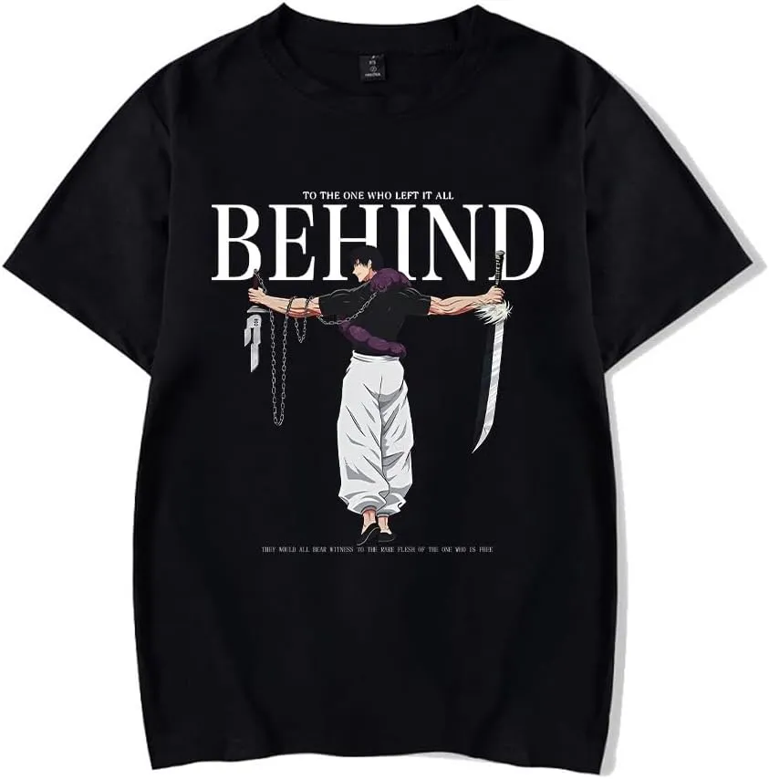 Vintage Washed Cotton Anime Graphic T-Shirt, Short Sleeve, Black, S-3XL