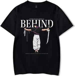 Vintage Washed Cotton Anime Graphic T-Shirt, Short Sleeve, Black, S-3XL