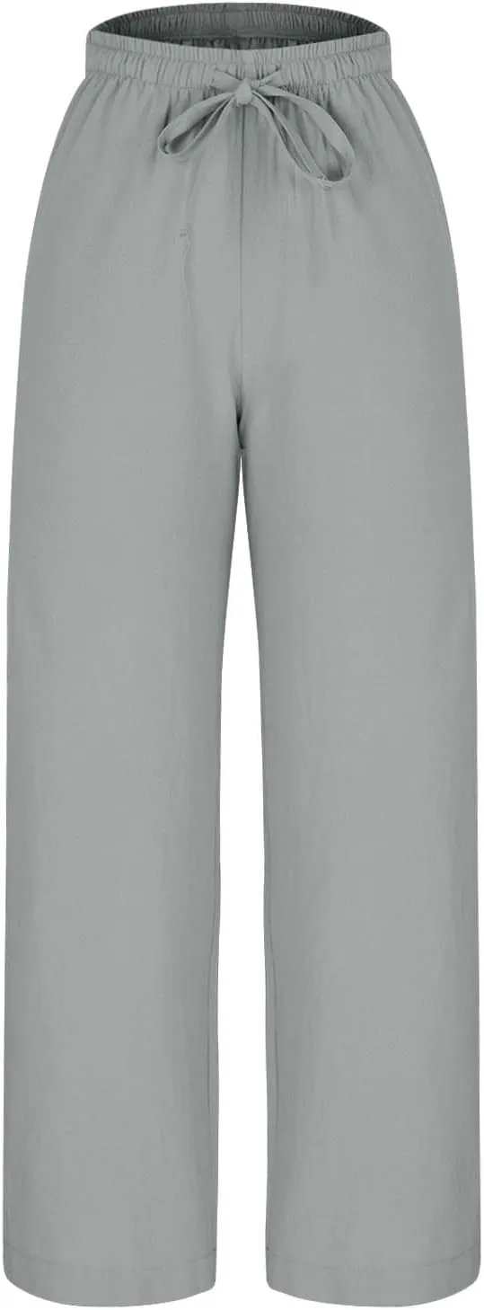 Women 2025 Casual Wide Leg Pants Elastic Waist Wide Leg Linen Pant Loose Long Palazzo Trousers Bottoms Slacks Pockets