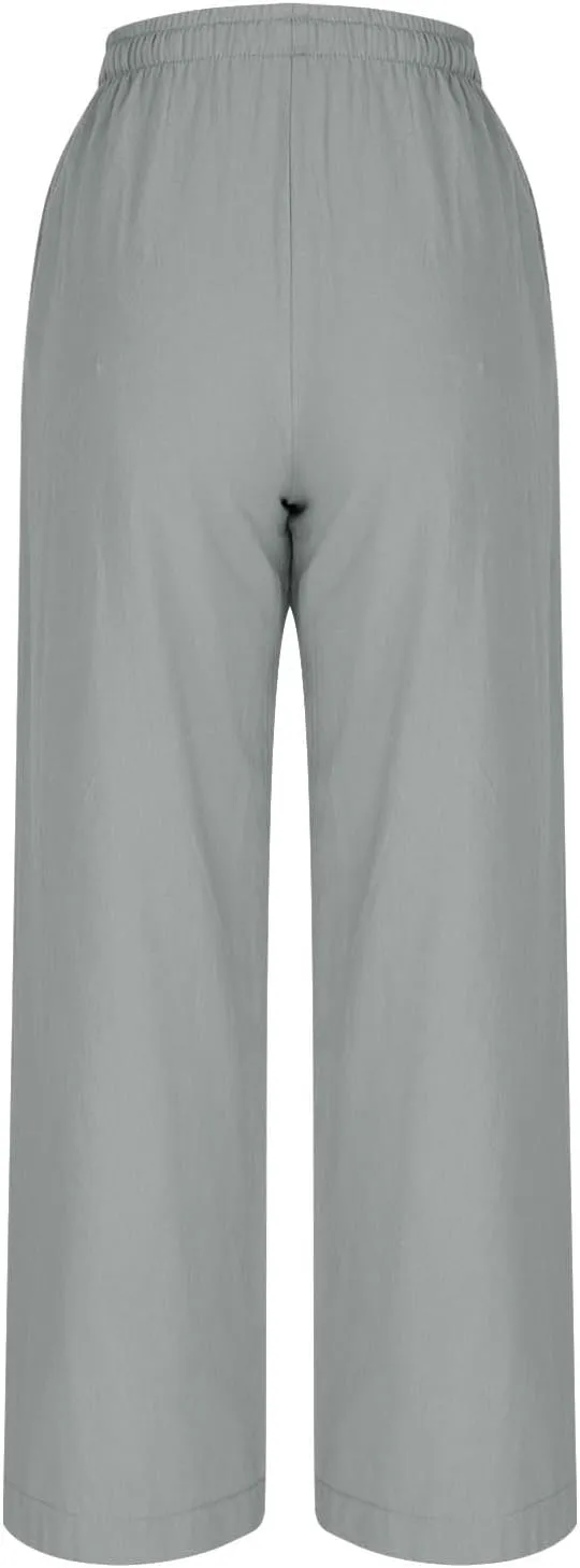 Women 2025 Casual Wide Leg Pants Elastic Waist Wide Leg Linen Pant Loose Long Palazzo Trousers Bottoms Slacks Pockets
