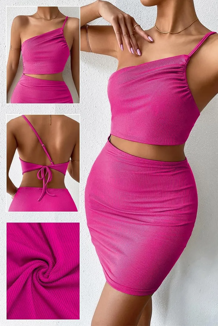 Women's 2023 Summer Cutout Ruched Bodycon Mini Dress One Shoulder Sleeveless Club Party Cocktail Short Dresses