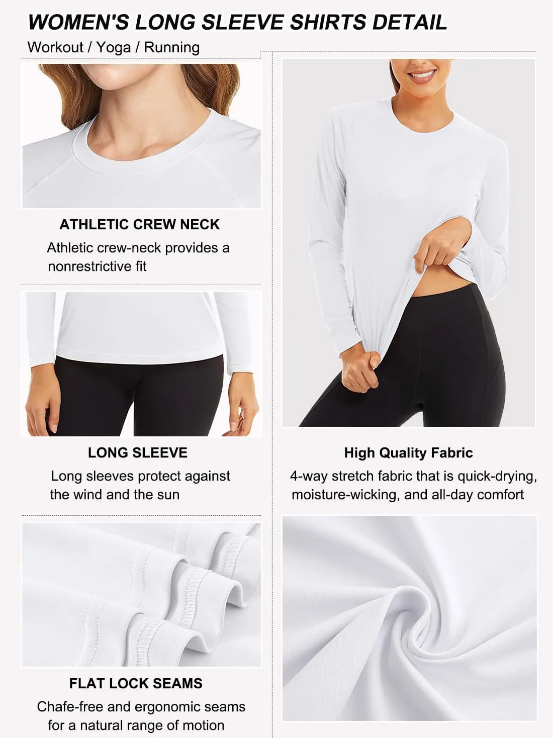 Women's 3 Pack Long Sleeve Workout Running Shirts, UPF 50  Sun Protection Shirts, Athletic Exercise Gym Yoga T-Shirts Tops