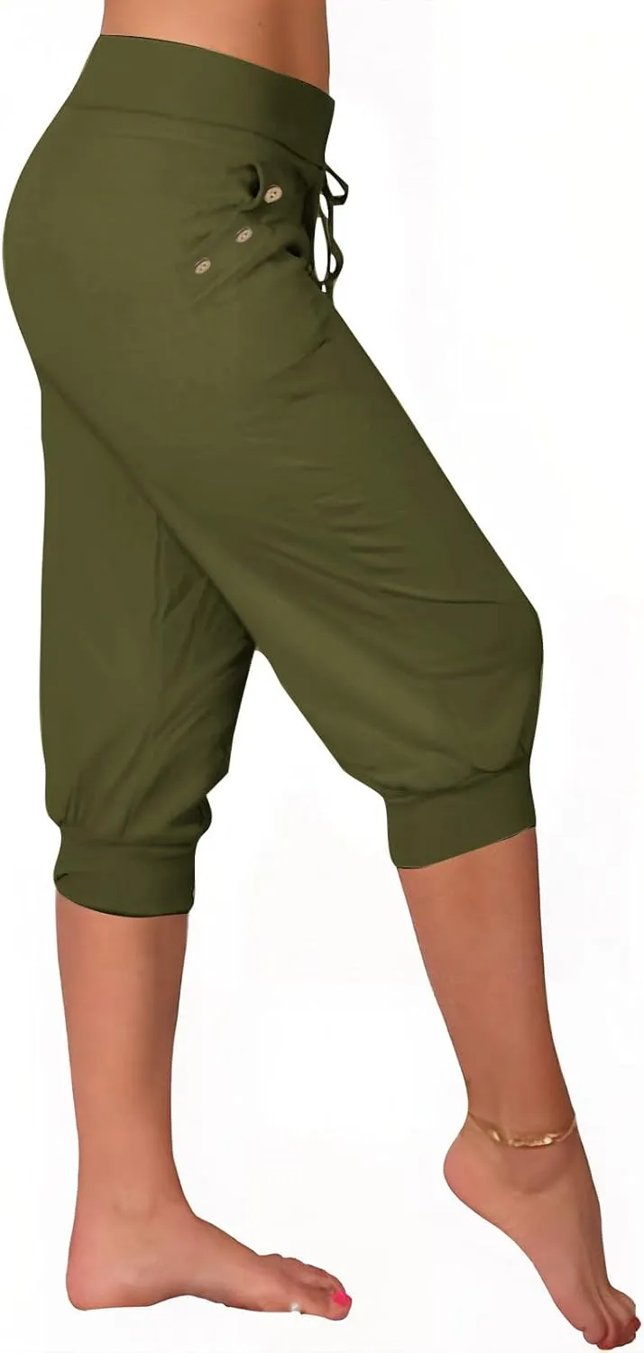 Womens Capri Pants,Womens Capris for Summer,High Waisted Drawstring Yoga Pants Lightweight Joggers with Pockets