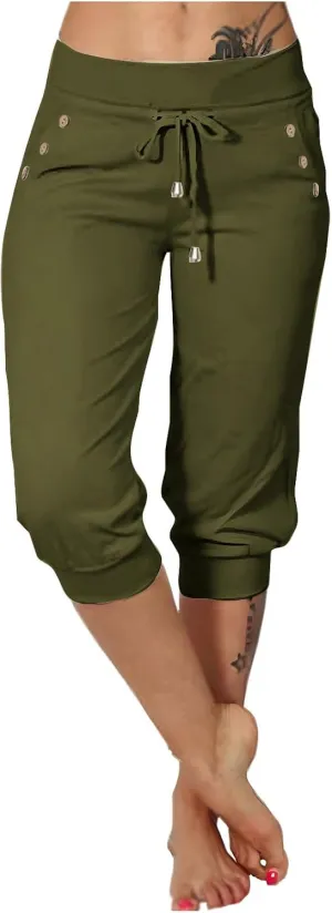 Womens Capri Pants,Womens Capris for Summer,High Waisted Drawstring Yoga Pants Lightweight Joggers with Pockets