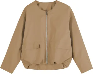 Women's Cropped Bomber Jacket Zip Up Varsity Jackets Shackets with Pockets