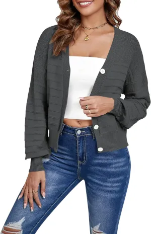 Women's Cropped Cardigan Lightweight Button Down V Neck Knit Dressy Casual Short Cardigan Sweaters