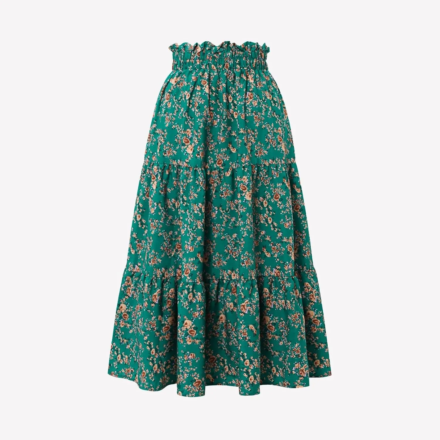 Women's Pleated Skirts Boho Floral Skirt Casual Elastic High Waist Maxi Skirts Flowy A Line Beach Skirt, S-XL