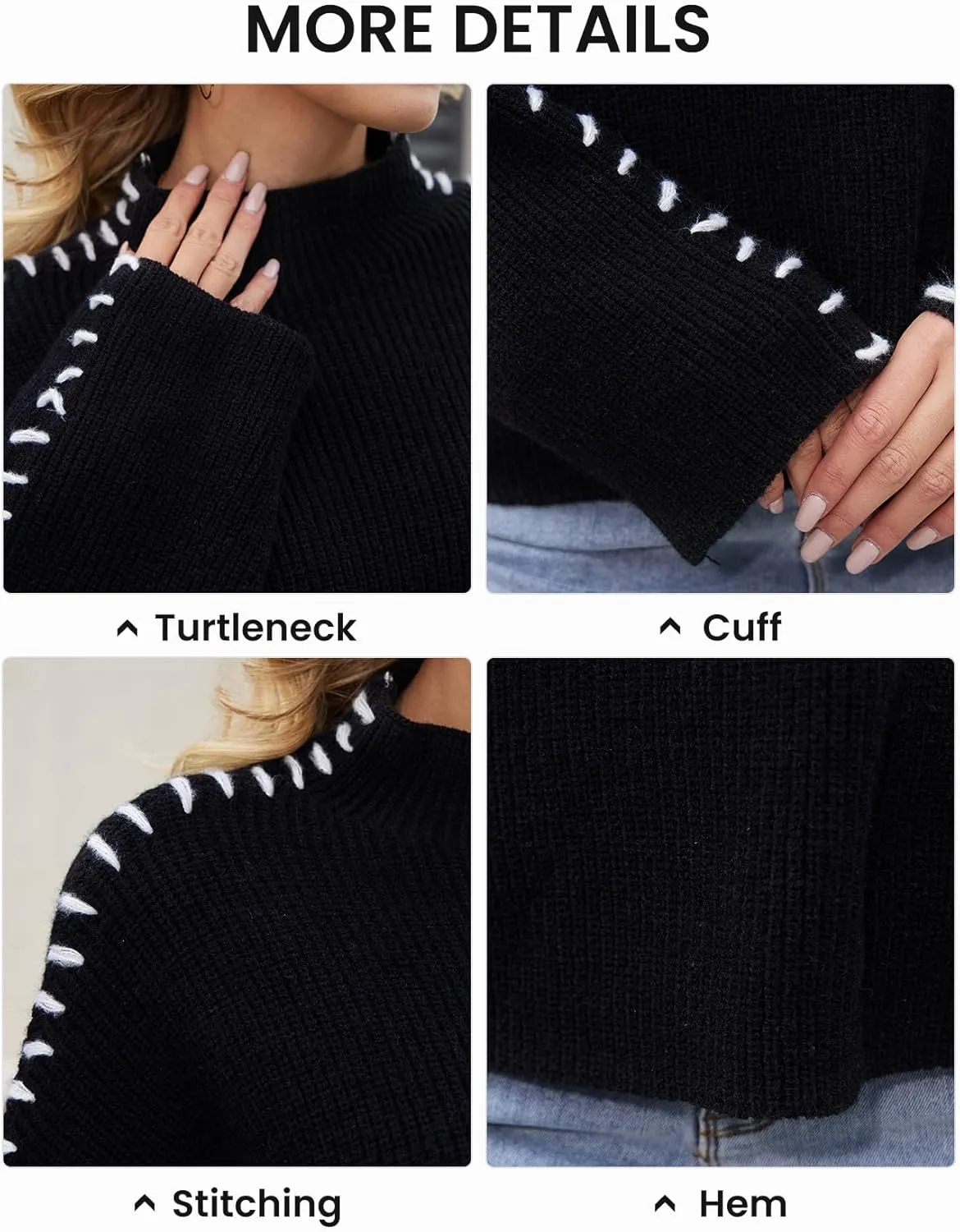 Wyeysyt Women's 2024 Fall Mock Turtleneck Sweater Contrast Stitching Chunky Long Sleeve Knit Sweater Pullover Top