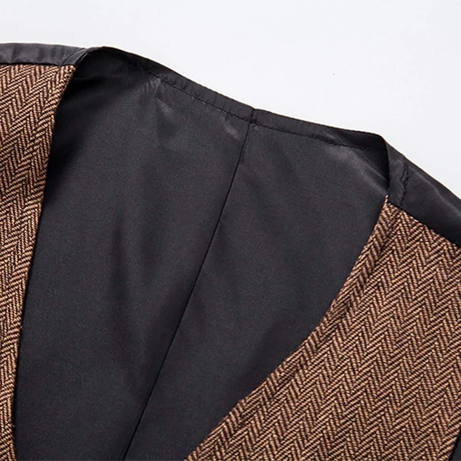 Zeiyignr Men's Herringbone Tweed Suit Vest Casual Wool Blend Waistcoat Single-breasted V Neck Business Formal Dress Vests
