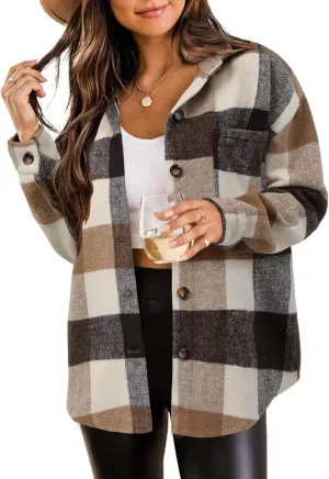 ZOLUCKY Womens Shackets Jacket Plus Size Long Sleeve Button Down Shirts Blouses Tops